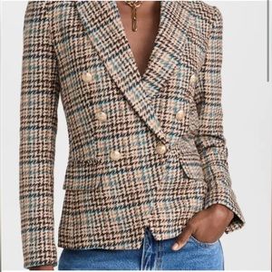 L'AGENCE Kenzie Double-Breasted Houndstooth Wool-Blend Blazer